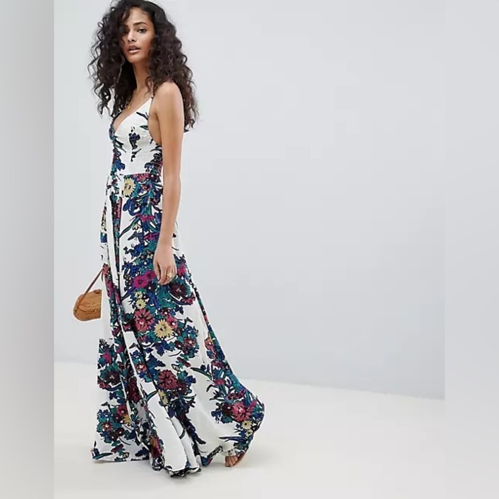 Free People Through The Vine Printed Maxi Slip Dress Ivory Combo Floral Size S - Picture 10 of 16